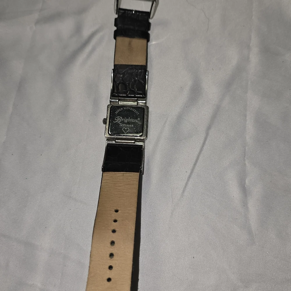 Brighton Silver and Black‎ Terressa Heart Motif Black Italian Leather Band Watch